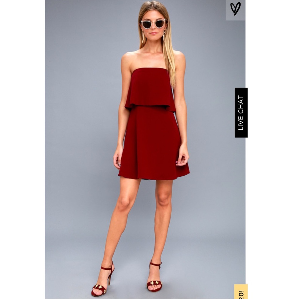 Lulu’s All Night Wine red strapless dress
